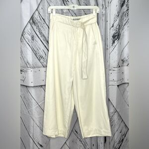 Vince Belted Wide Leg Pants Cropped Cream Size XS